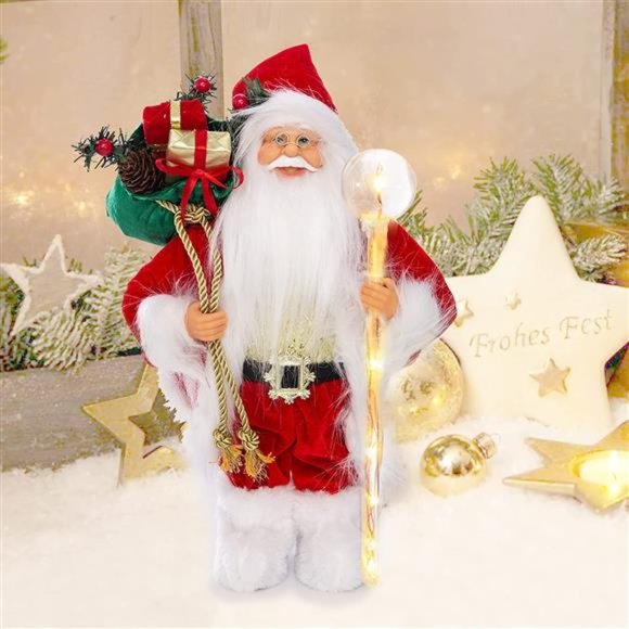 Christmas 13.8 inches Santa Claus Figurines with Lighting Walking Stick - Picture 2 of 7